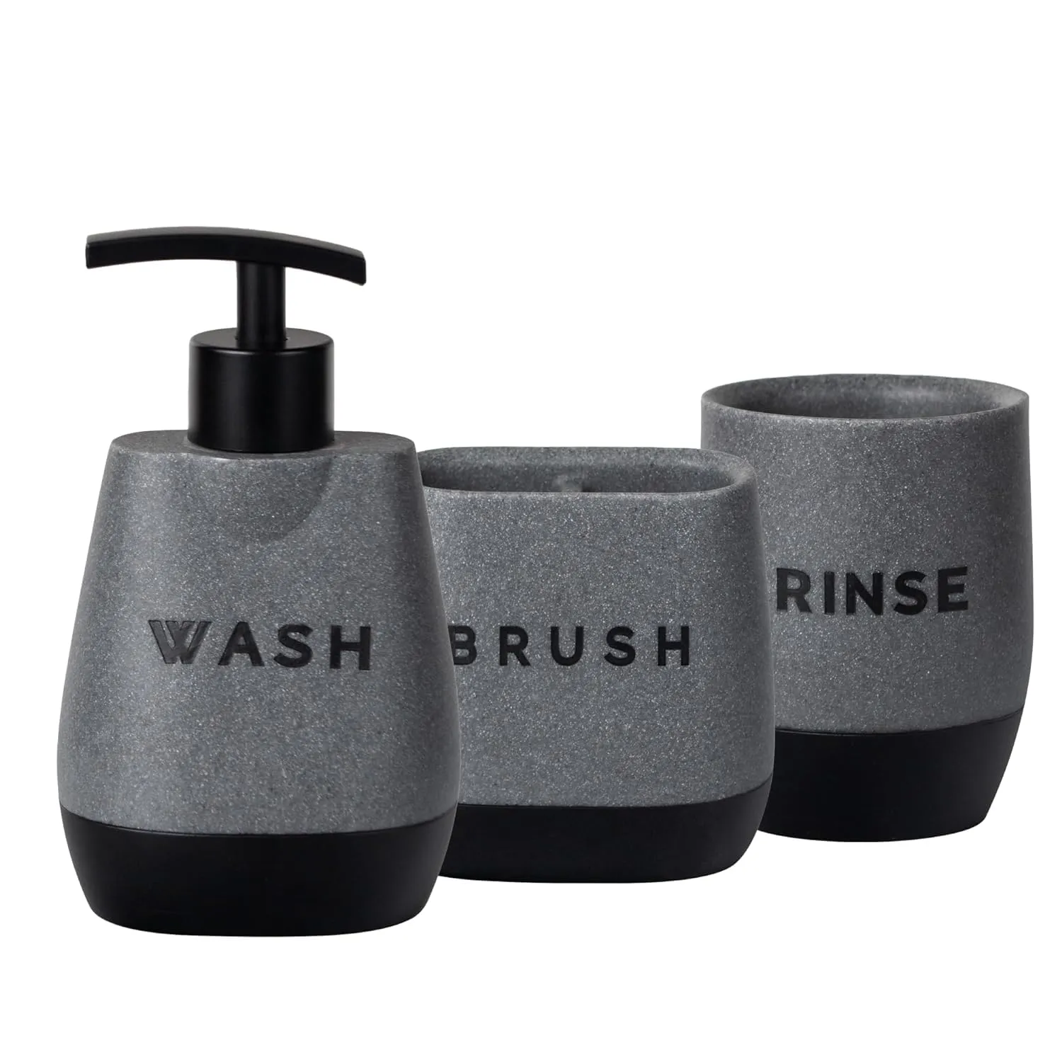 Urbane Home Premium 3 Pcs Polyresin Bathroom Set | Soap Dispenser (250ml) | Toothbrush Holder | Water Tumbler | Moisture Resistant | Non Fragile | Scratch Proof for Bathroom Kitchen | Black