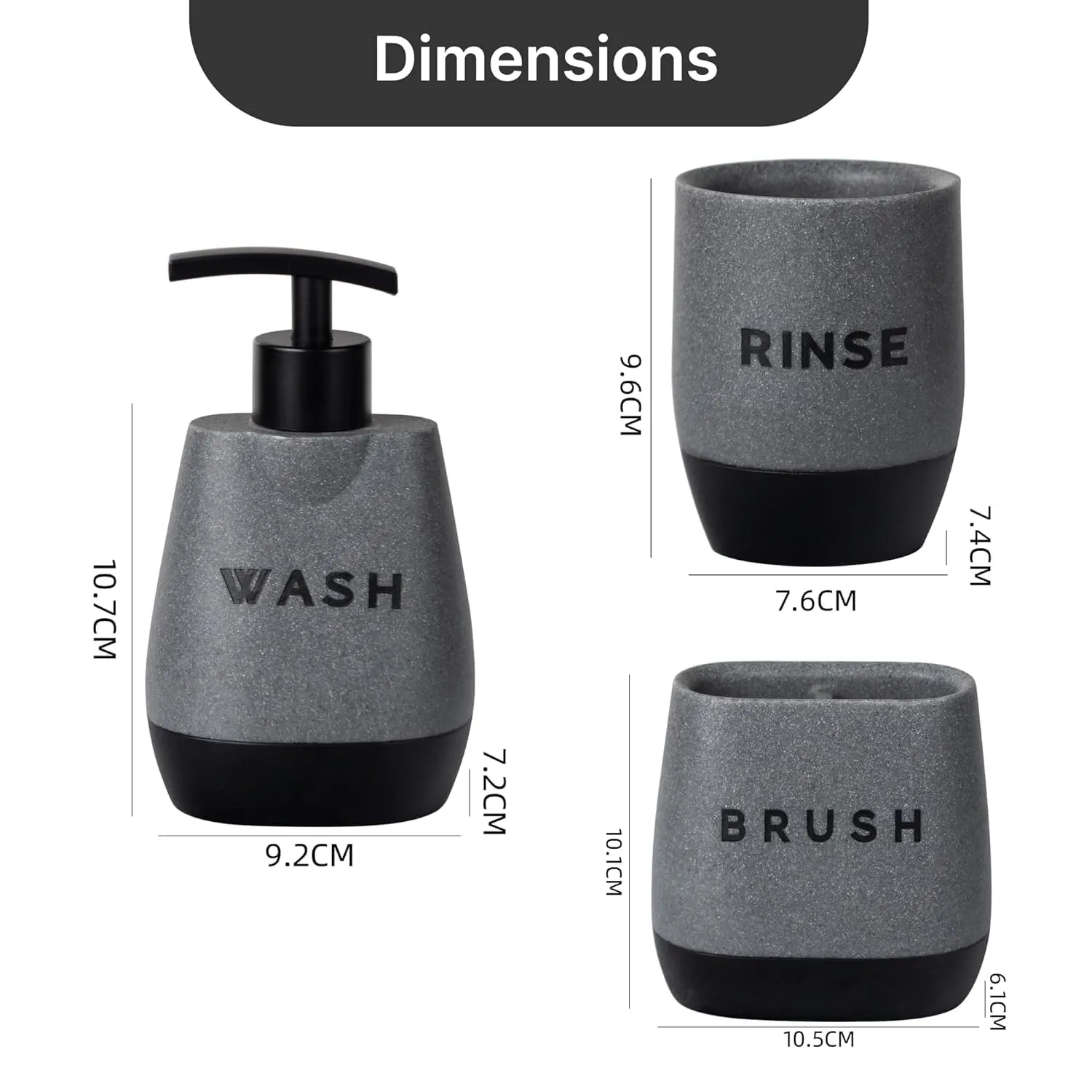 Urbane Home Premium 3 Pcs Polyresin Bathroom Set | Soap Dispenser (250ml) | Toothbrush Holder | Water Tumbler | Moisture Resistant | Non Fragile | Scratch Proof for Bathroom Kitchen | Black