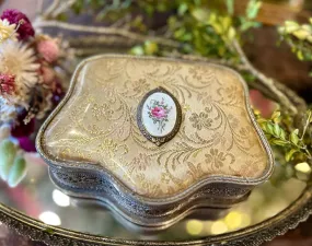 Vintage Guilloche Filigree Floral Jewelry Box