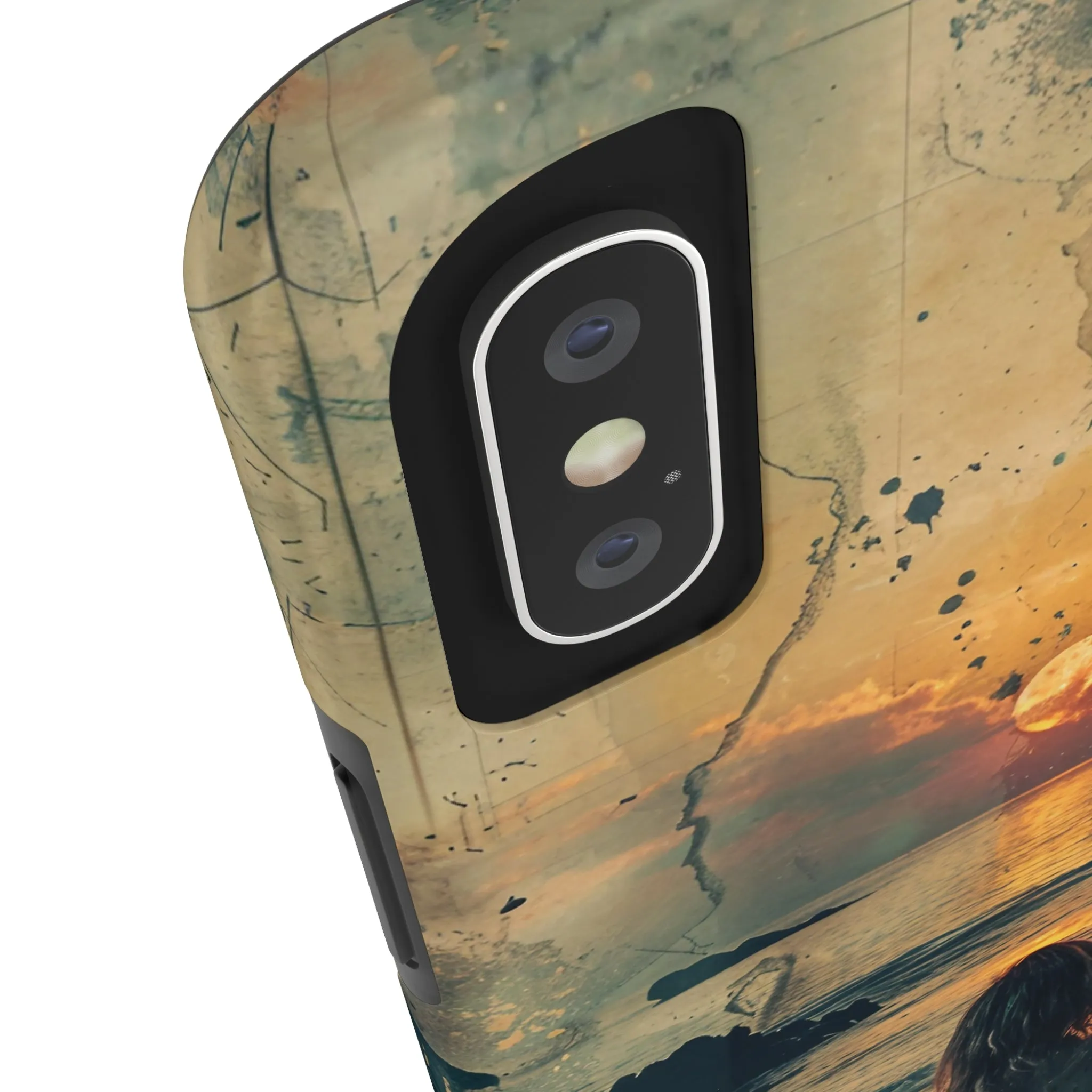 Vitage Tropical Sunset Beach Scene, iPhone Case, Aesthetic Ocean View with Palm Trees, Tranquil Nature Vibes Protective Cover, Tough iPhone Case