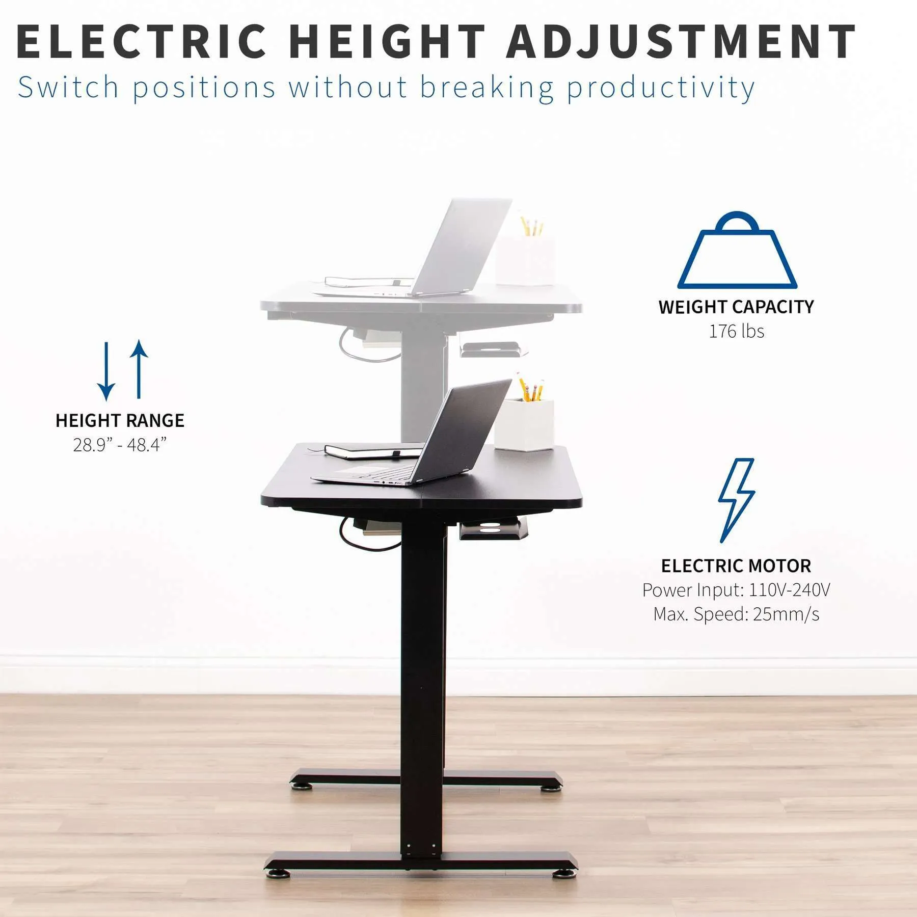 VIVO 44” x 23.6” Electric Height-Adjustable Desk, DESK-E144B/E144C/E144D/E144W