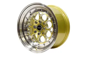 VMS Wheels Revolver 15x8 4x100/114.3  20 Offset Gold Milling Polished Lip Chrome RivOffsets - VWRE003