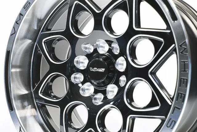 VMS Wheels Rocket 15x8 4x100/114.3  20 Offset Polished Lip Black Milling - VWRT006