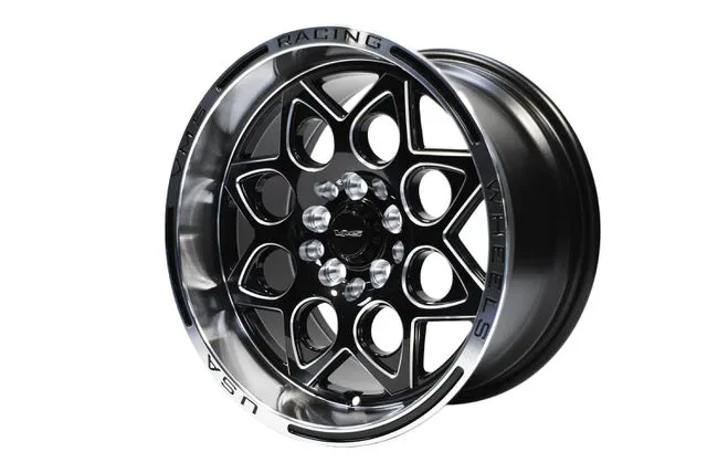 VMS Wheels Rocket 15x8 4x100/114.3  20 Offset Polished Lip Black Milling - VWRT006