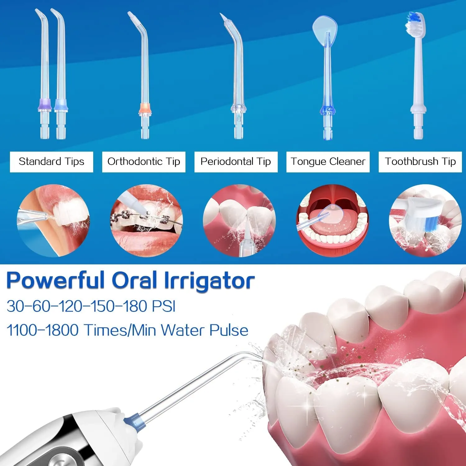 Water Flosser for Teeth Cordless with 5 Modes,  360° Rotation Oral Irrigator, IPX7 Waterproof, 300ML & 6 Jet Tips Water Jet Teeth Cleaner, USB Rechargeable for 35-Days Use at Home/Travel