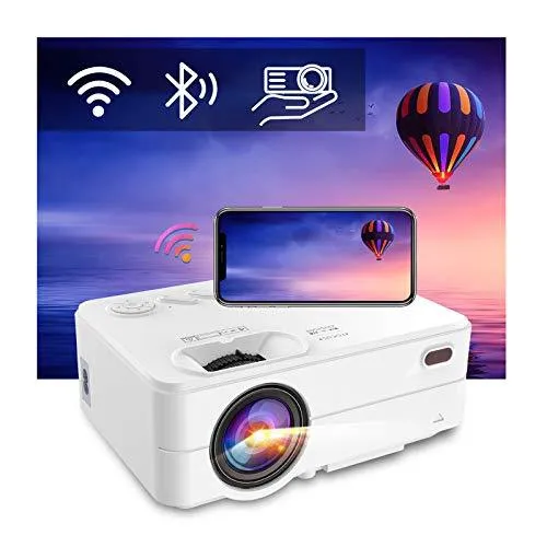 WiFi Bluetooth Projector - Artlii Enjoy 2 Mini Projector for iPhone Support Full HD 1080P and 300'' Display, 6000L Brightness, Keystone & Zoom, Outdoor Projector Compatible with TV Stick, iOS, Android