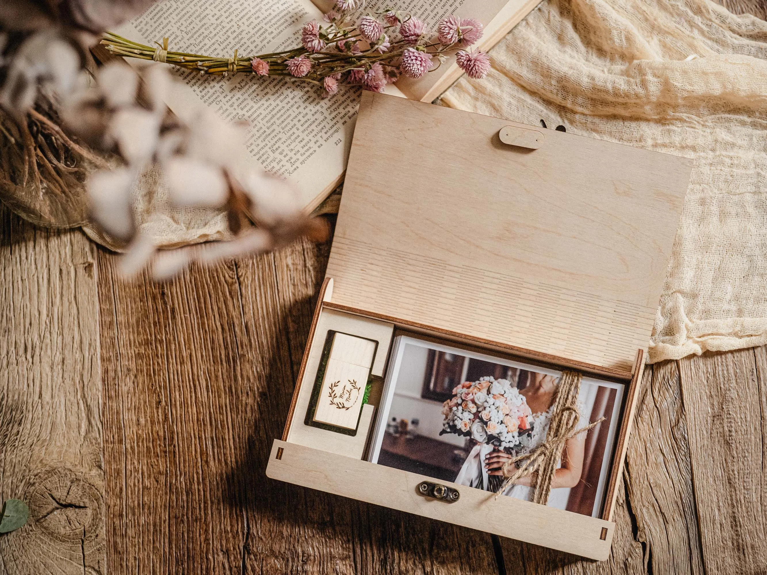 Wood Print Box and USB Drive - Preserve Moments and Gift Sentiments